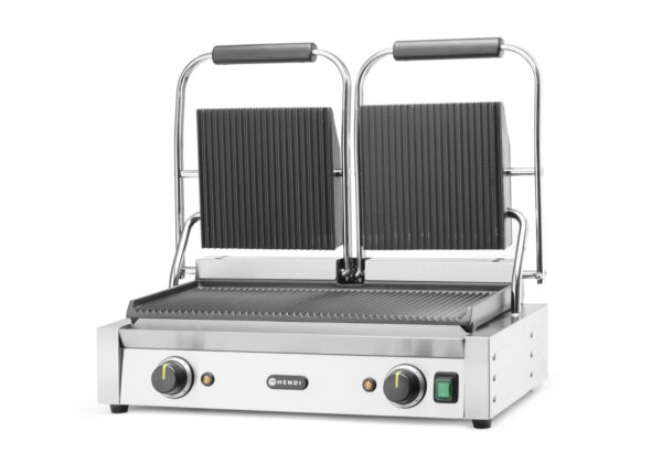 Hendi contactgrill dubbel | geribbeld-geribbeld