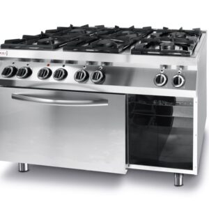 Hendi Gasfornuis Kitchen Line 6 pits met elektrische heteluchtoven GN 1/1