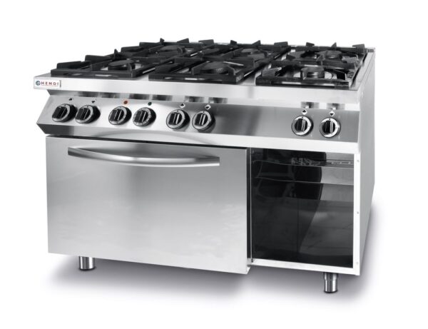 Hendi Gasfornuis Kitchen Line 6 pits met elektrische heteluchtoven GN 1/1