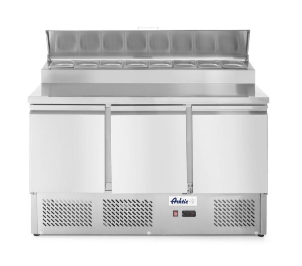 Arktic saladette met 3 deuren en verhoogde GN vitrine | Inhoud 380 ltr