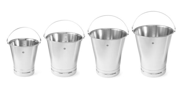 Zware kwaliteit RVS Emmers met versterkte voet | 7 ltr | 10 ltr | 12 ltr | 15 ltr
