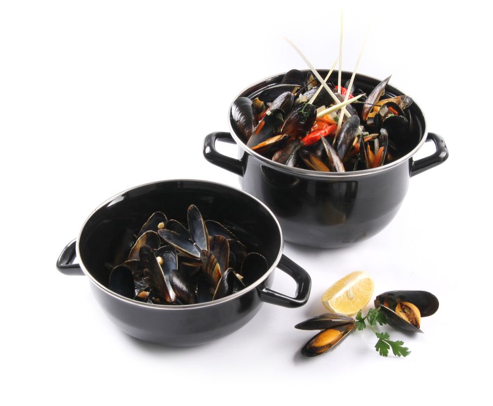 Mosselpan geëmailleerd - met deksel, HENDI, 4,2L, ⌀260x(H)210mm