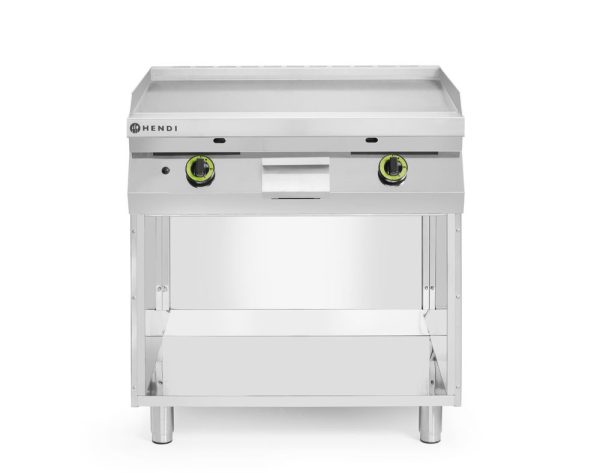 Gladde gasgrillplaat gemonteerd op een onderkast, gesloten aan drie zijden, HENDI, Kitchen Line, 10kW, 800x700x(H)900mm