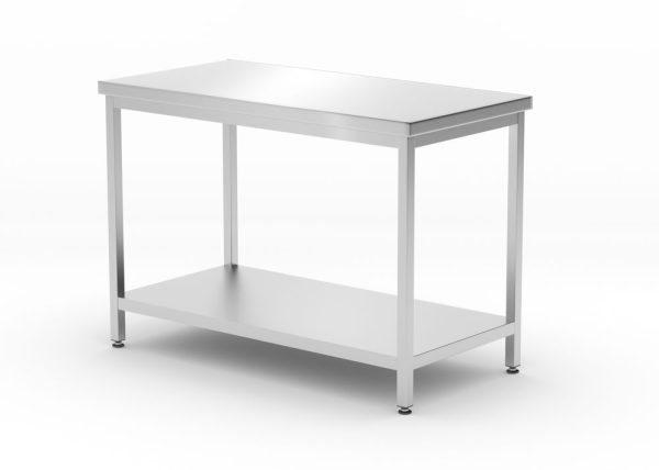 Centrale tafel met plank – geschroefd, diepte 600 mm, HENDI, Profi Line, 1200x600x(H)850mm