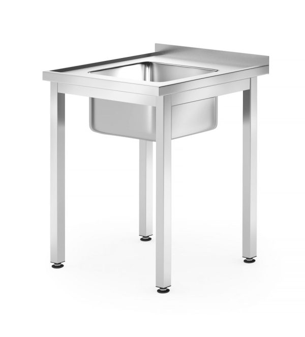 Spoeltafel – geschroefd, diepte 600 mm, HENDI, Profi Line, Spoelbak in het midden, 600x600x(H)850mm