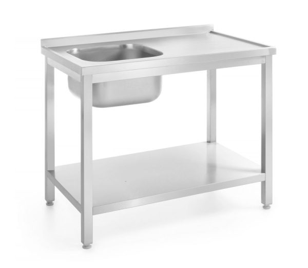 Spoeltafel met plank – geschroefd, diepte 600 mm, HENDI, Profi Line, Linkerkant, 1000x600x(H)850mm