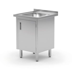 Wastafel, gelast, met kast en scharnierende deuren, HENDI, Profi Line, 600x600x(H)850mm
