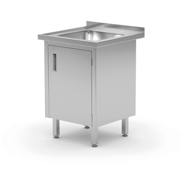 Wastafel, gelast, met kast en scharnierende deuren, HENDI, Profi Line, 600x600x(H)850mm