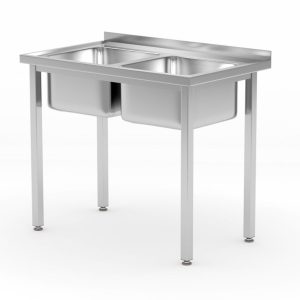 Tafel met 2 spoelbakken – met bouten, HENDI, Kitchen Line, 1000x600x(H)850mm